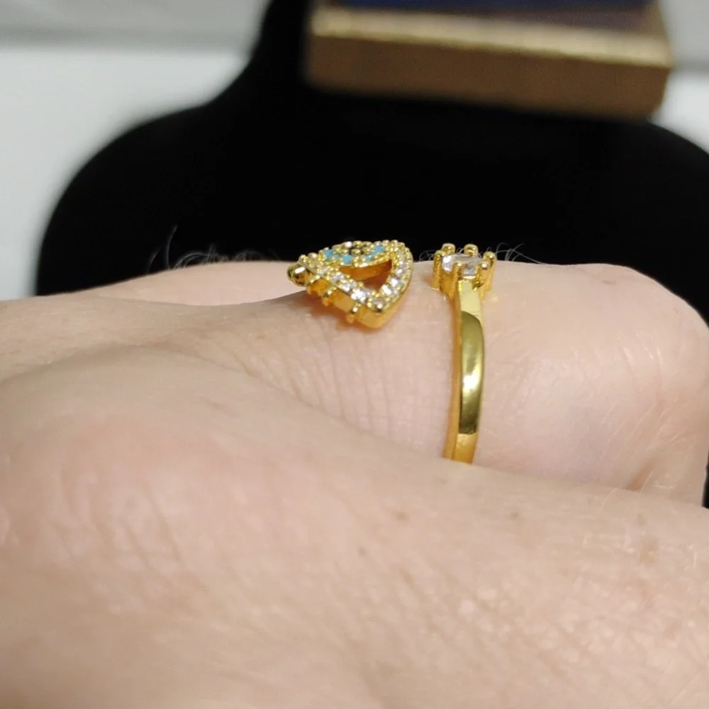 NWOT Sparkly Evil Eye 925 Gold Plated Adjustable Ring